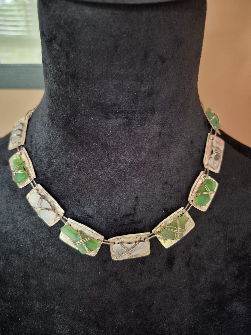 Sterling Silver Green Sea Glass Link Necklace